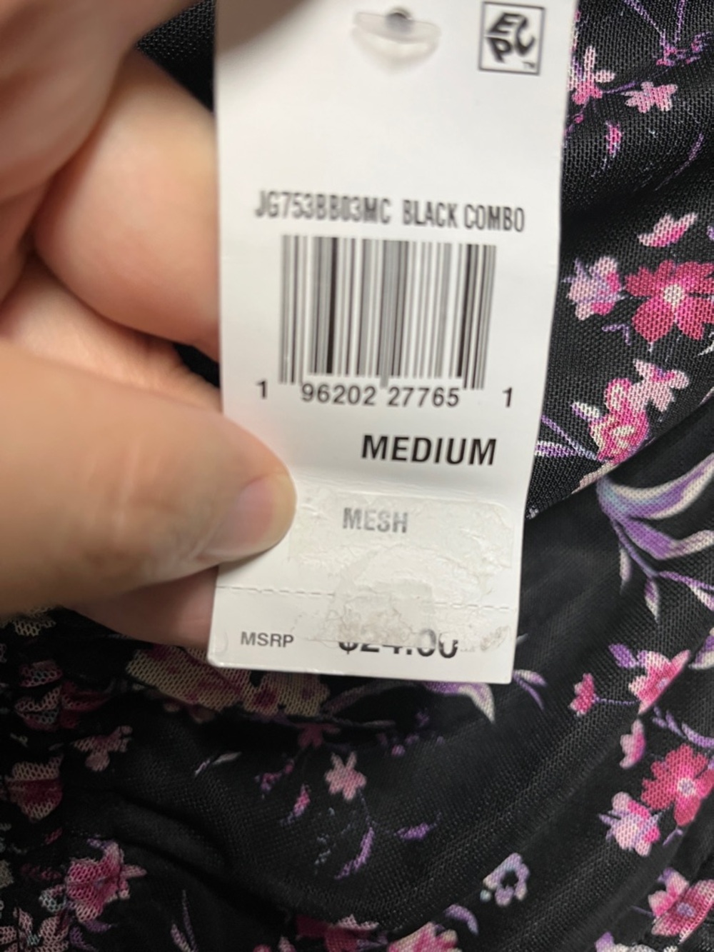 Floral Ruched V-Neck Top - Black with Pink & Purple Flowers NWT Size Medium - Picture 6 of 6